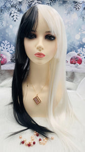 Black with white Long Wig for Women