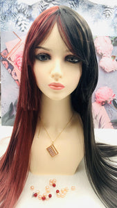 Black with Claret Long Wig