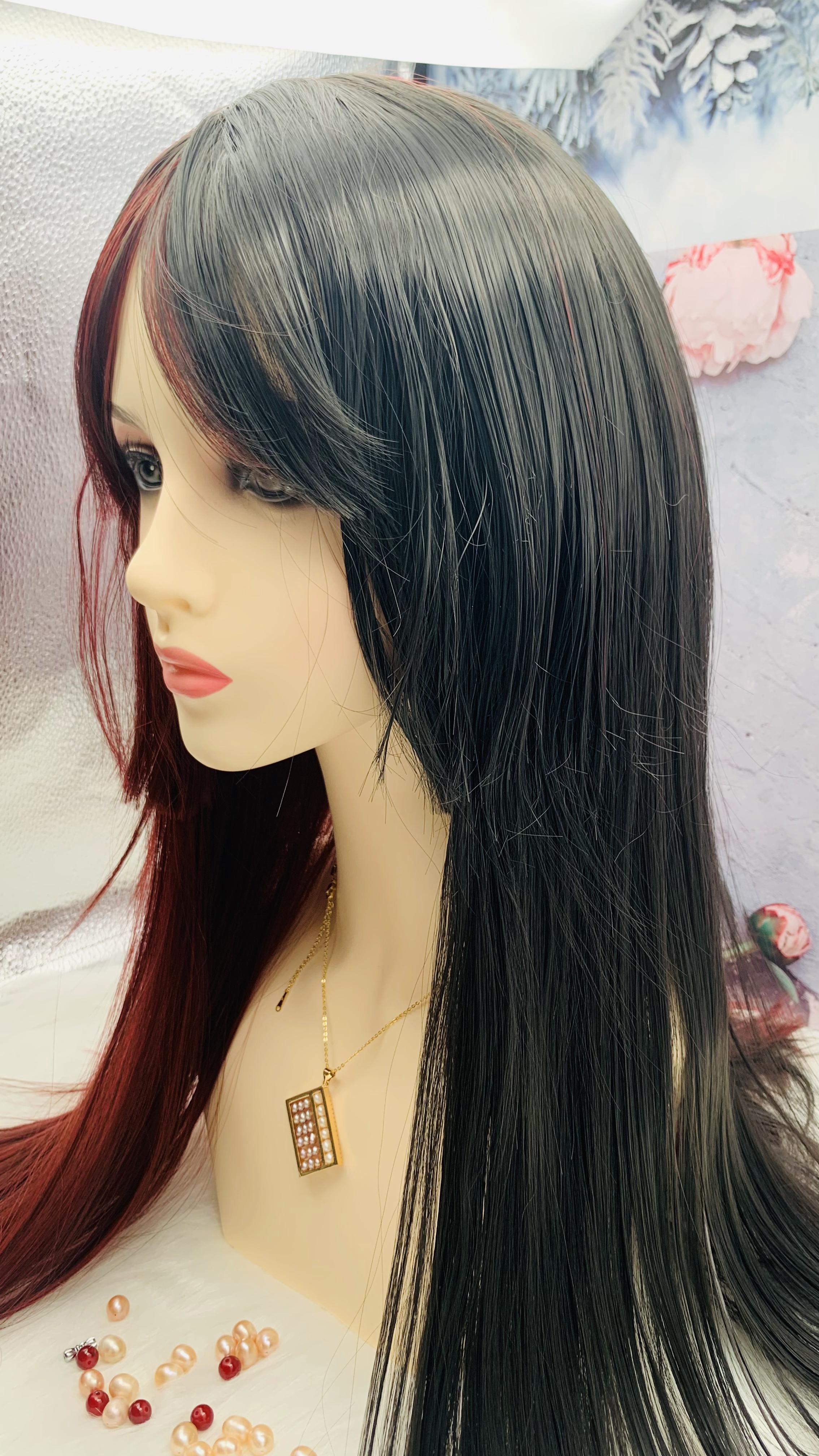 Black with Claret Long Wig