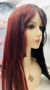 Black with Claret Long Wig