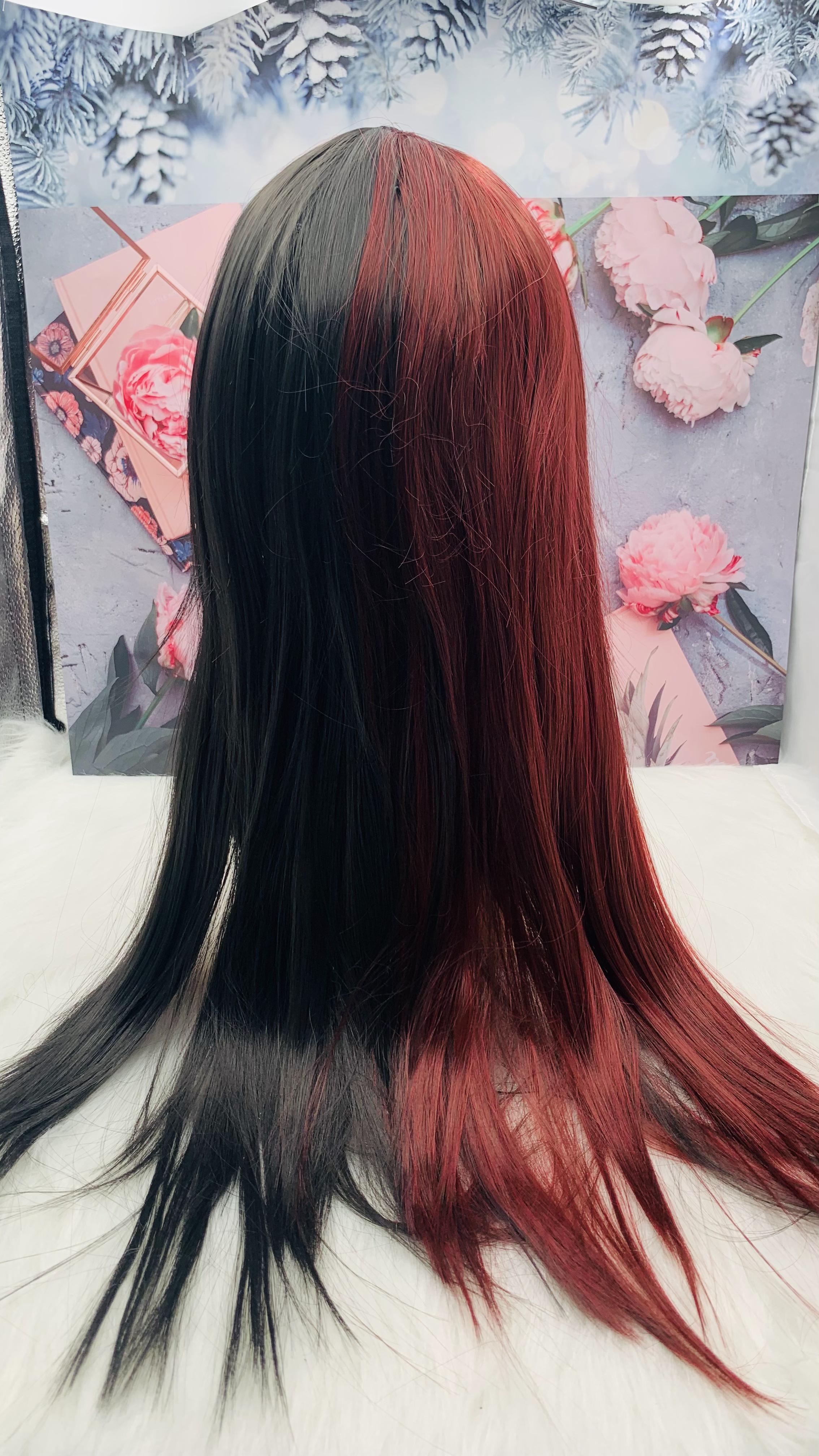 Black with Claret Long Wig