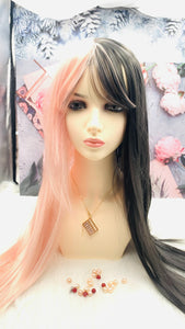 Black with Pink Long Wig for Women