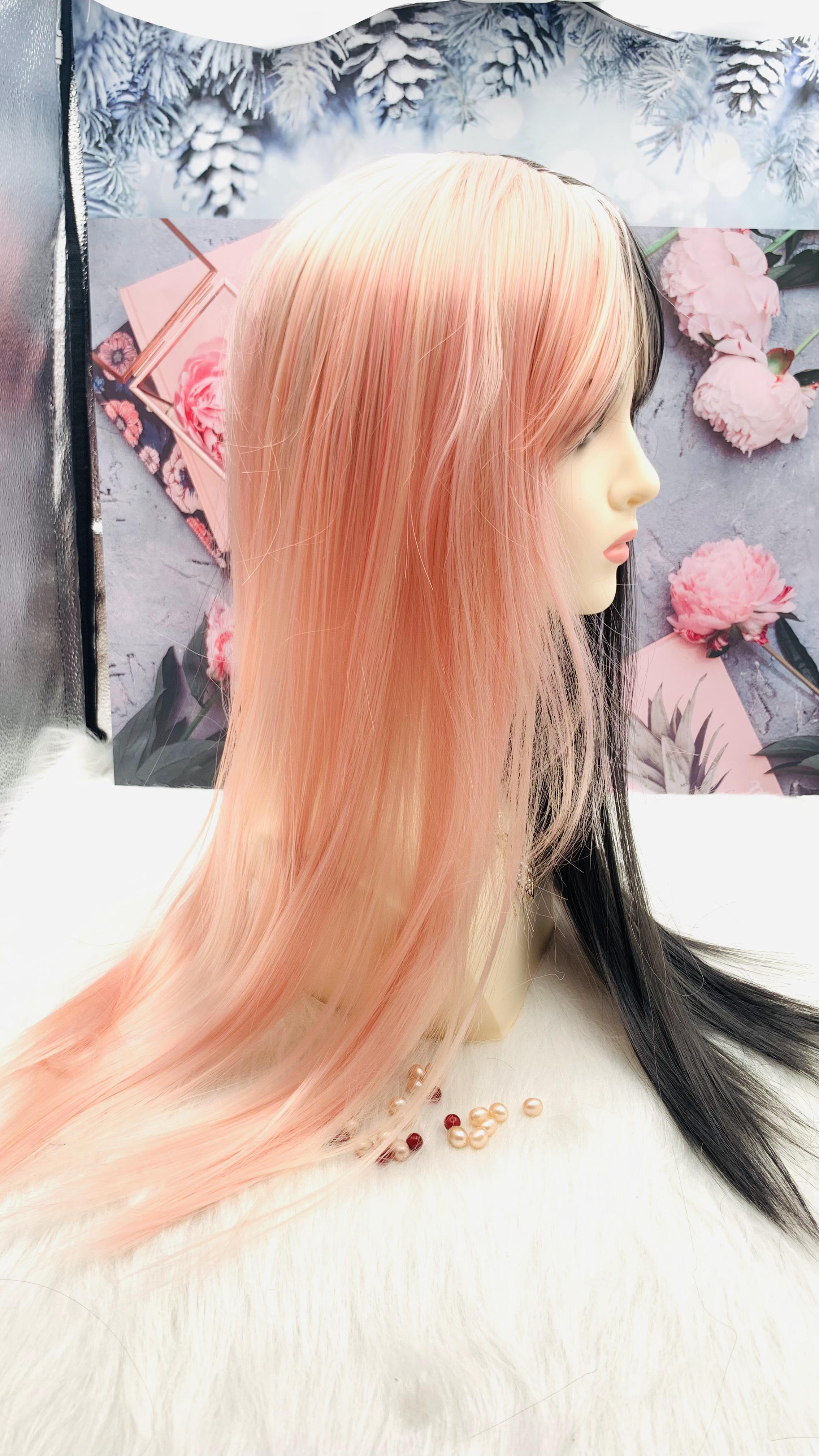 Black with Pink Long Wig for Women