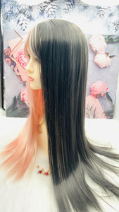 Black with Pink Long Wig for Women