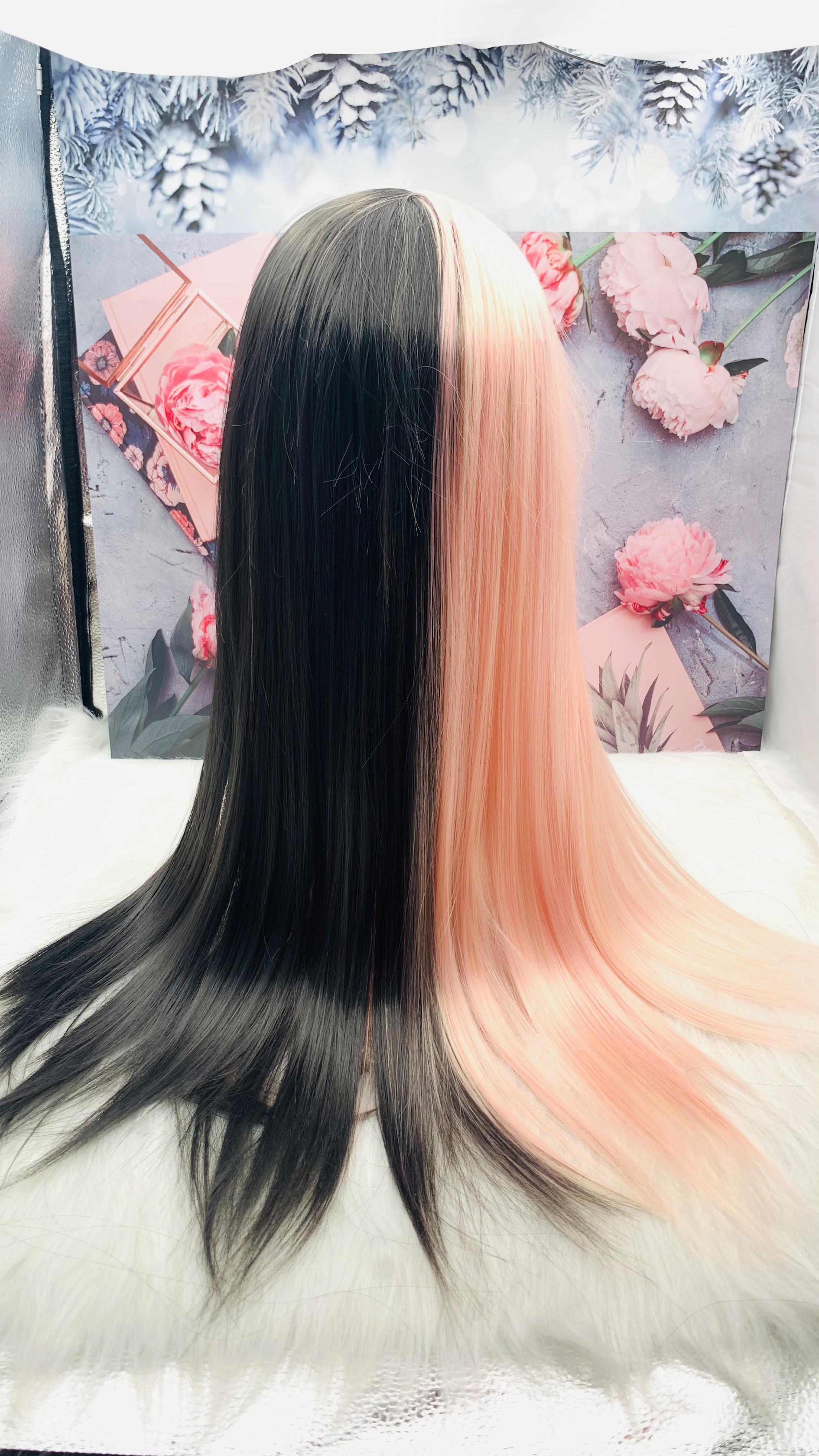 Black with Pink Long Wig for Women