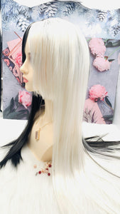 Black with white Long Wig for Women