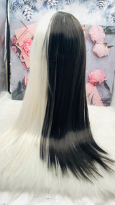 Black with white Long Wig for Women