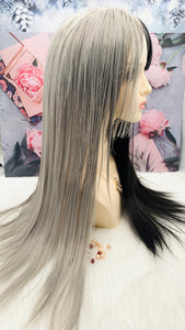 Black with Gray Long Wig for Women