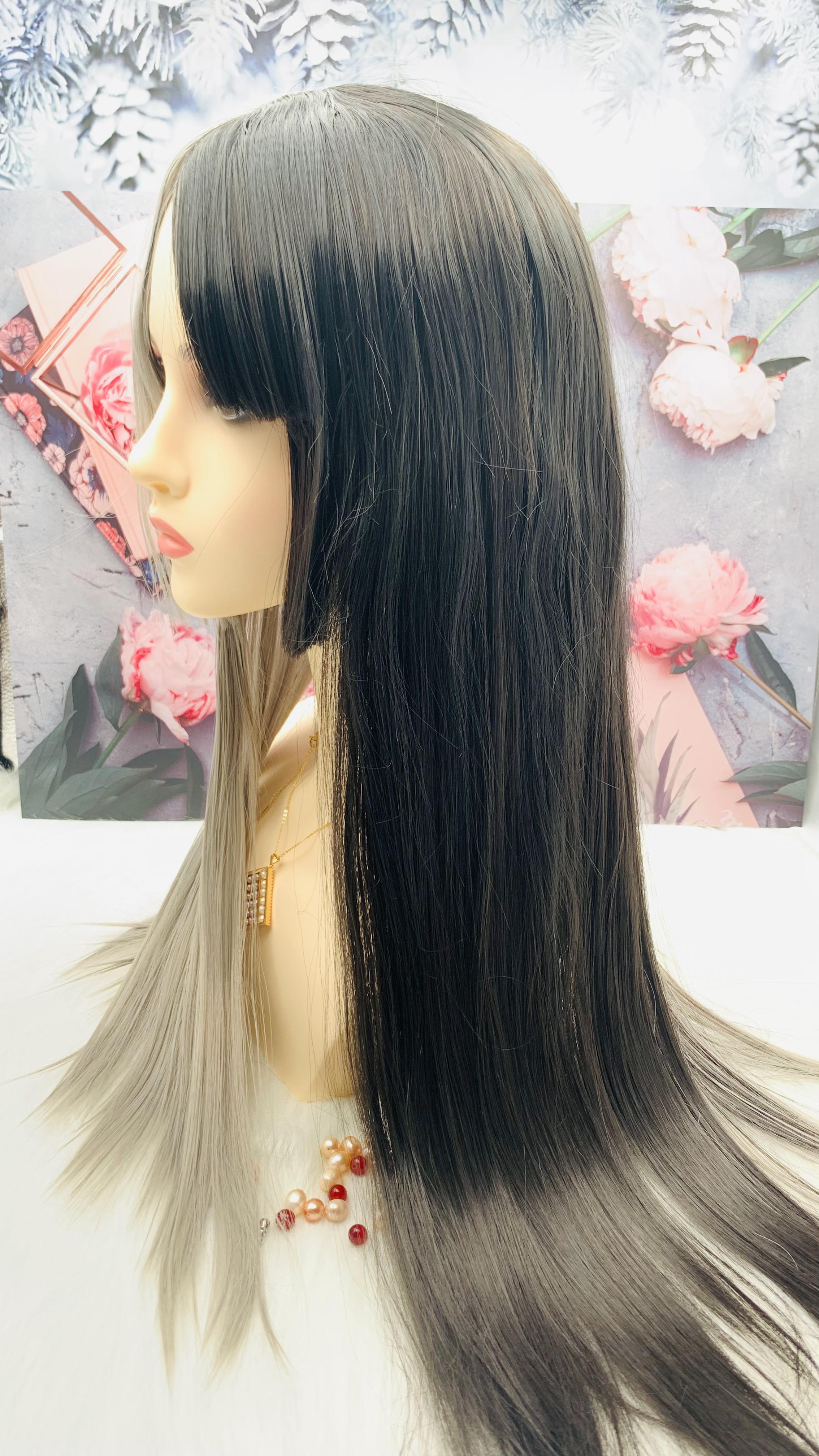 Black with Gray Long Wig for Women